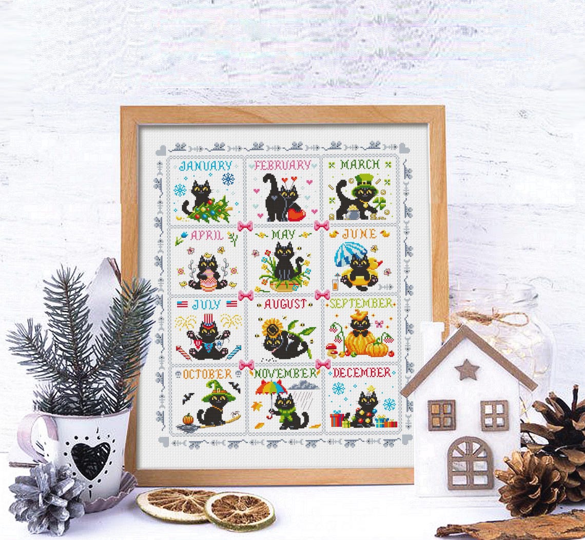 Funny Black Cats Christmas Countdown Cross Stitch Kit